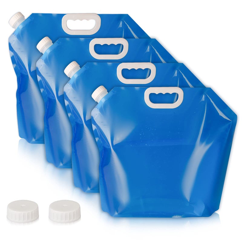 Hakkin Collapsible Water Tank Container 4 Pack 1.3 Gallon/5L, No-Leak Freezable Portable BPA Free Food Grade Plastic Storage Jug for Camping, Hiking, Travel, Emergency Survival Kit Bonus 2 Pcs Caps - Image 1